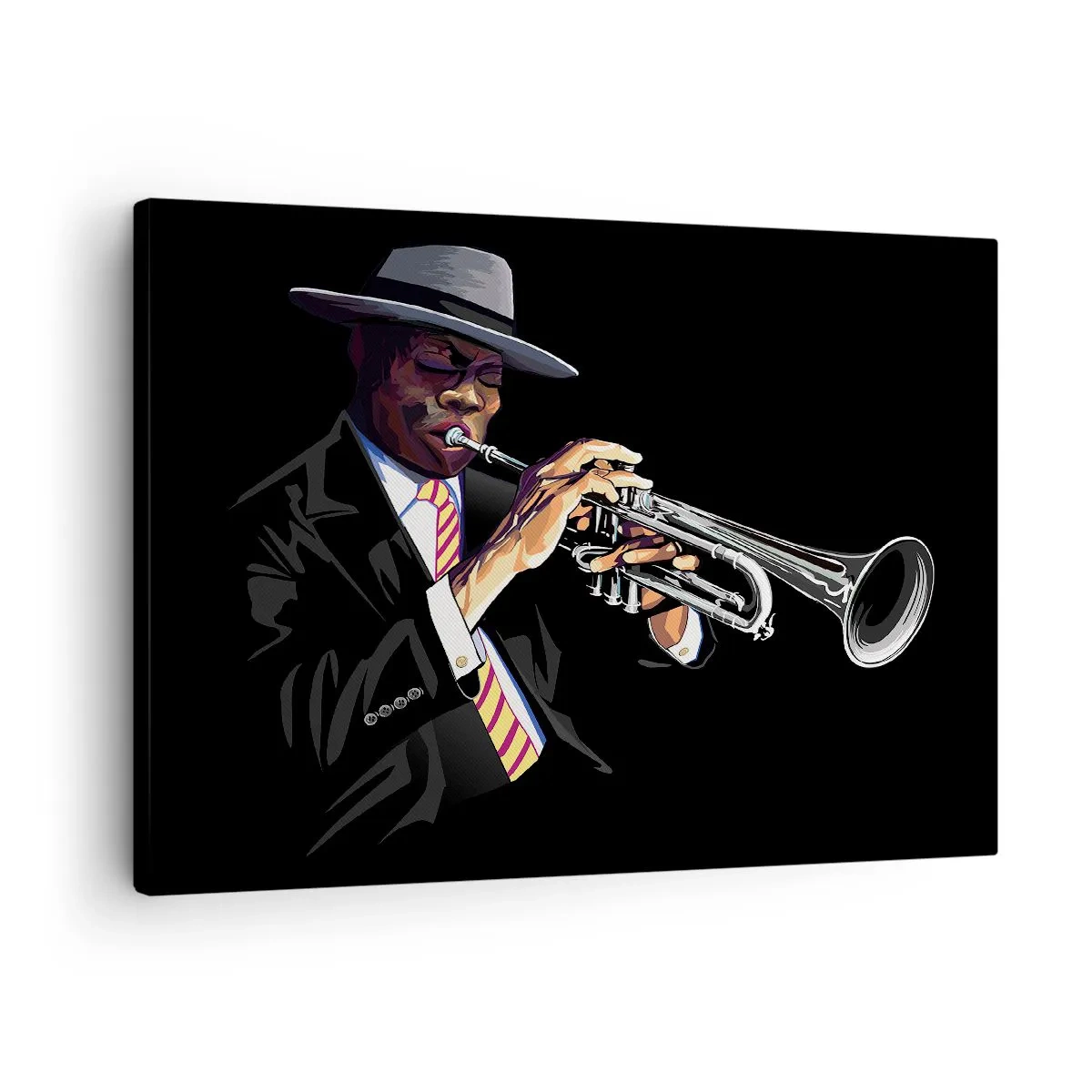 Quadro em tela - Um músico tocando trompete contra um fundo preto - 70x50cm - Charme da velha escola - Decoração de parede moderna para a sala de estar e quarto ARTTOR