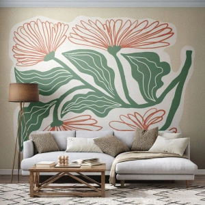 Papel de Parede Premium Sand - Folclórico e moderno - Boho, Flores, Minimalismo - 100x70 cm
