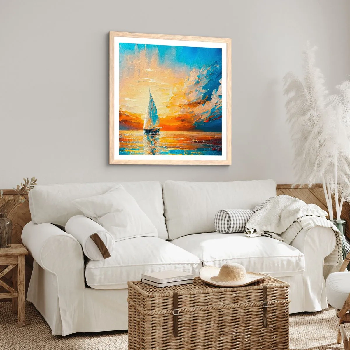 Pôster com moldura de carvalho claro - Balsa em ouro - 60x60 cm