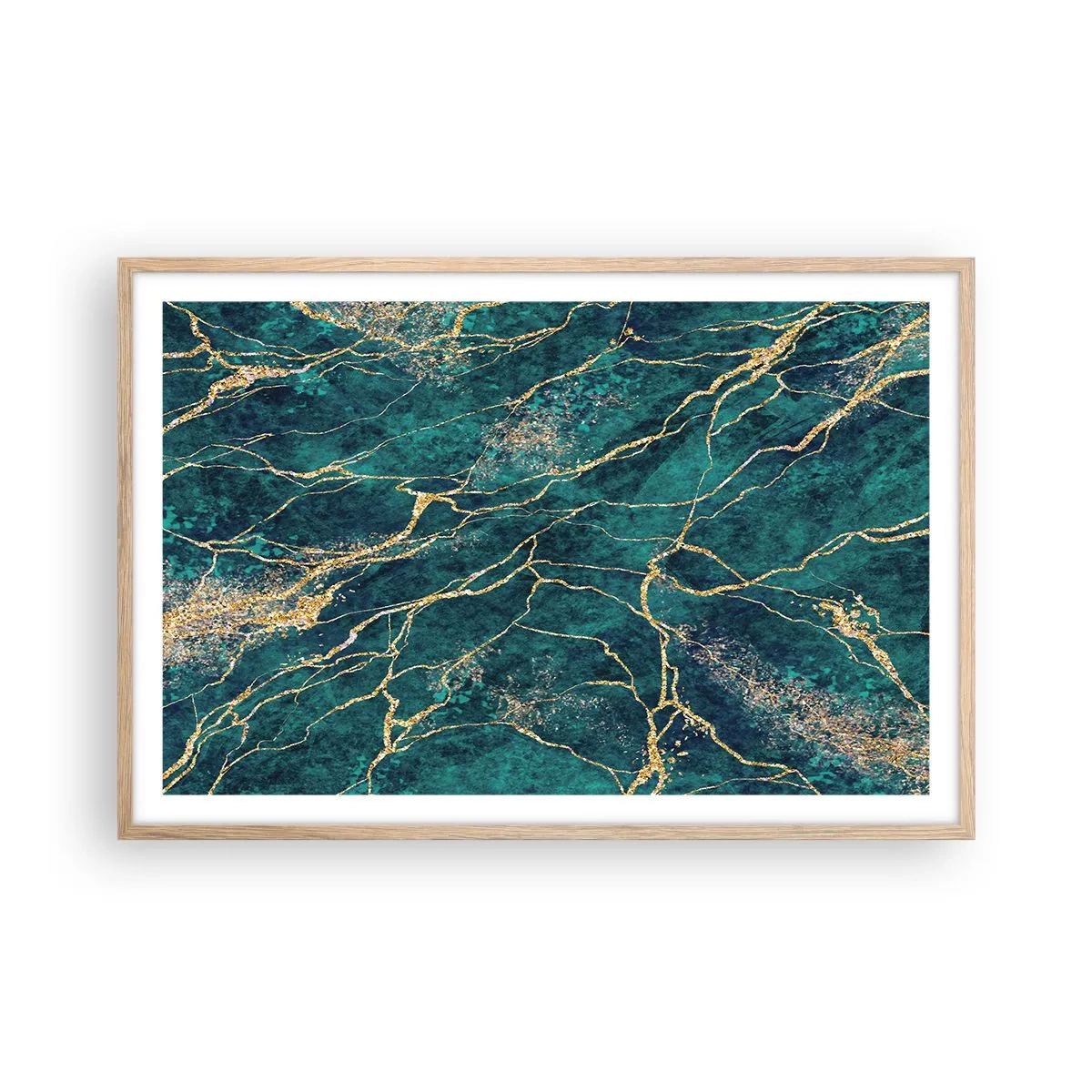 Pôster com moldura de carvalho claro - Veia dourada - 91x61 cm