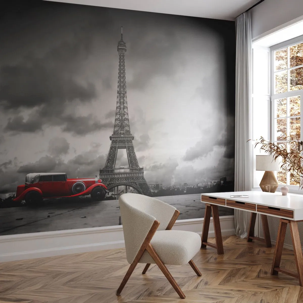 Papel de Parede Autocolante Deluxe Sticker - Não há muito tempo atrás em Paris - Automotivo, Torre Eiffel, Paris - 250x175 cm