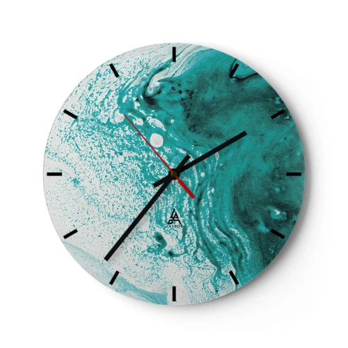 Relógio de parede - Relógio em vidro - Derreter a branco e turquesa - 40x40 cm
