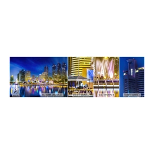 Amostra de papel de parede autocolante Deluxe Sticker - Noite arco-íris da metrópole - Cidade, Bangkok, Arquitetura - 100x30 cm