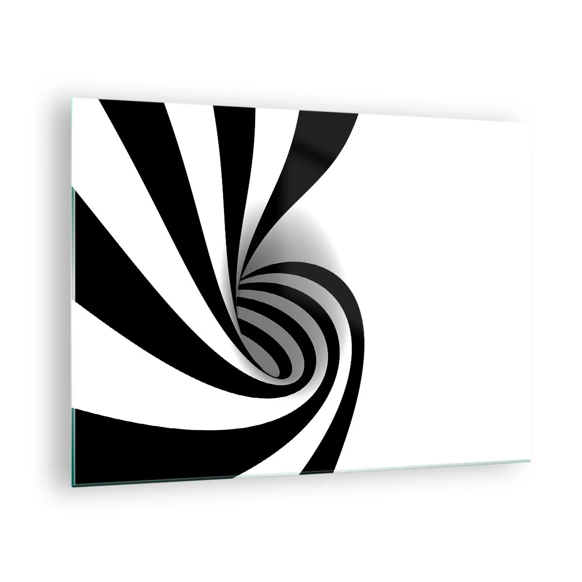 Quadro em vidro - Espiral abstrata em preto e branco com formato dinâmico - 70x50cm - No entanto, gira - Decoração de parede moderna para a sala de estar e quarto ARTTOR