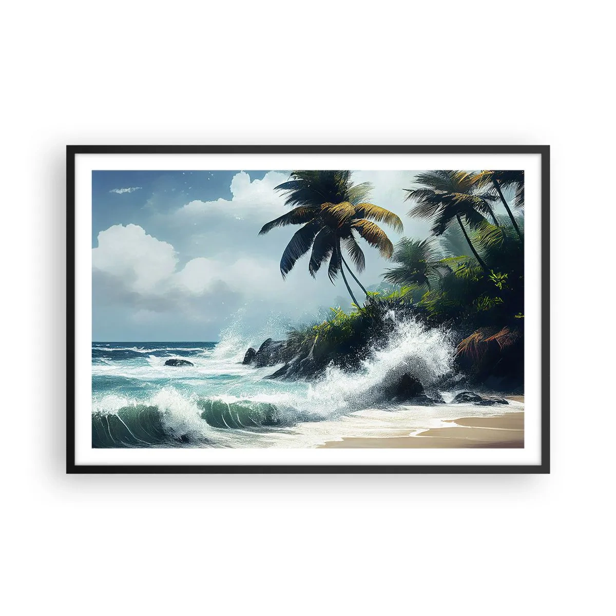 Pôster com moldura preta - Em uma costa tropical - 91x61 cm
