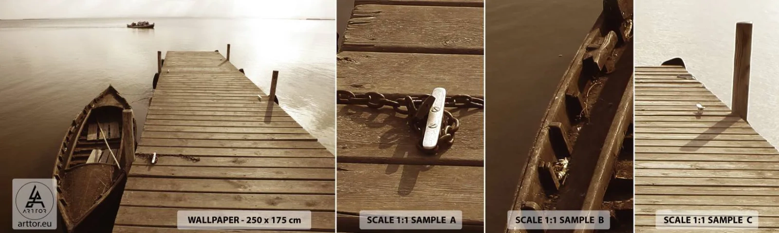 Amostra de Papel de Parede Standard Eco - Paz de espírito - Paisagem, Lago, Ponte de madeira - 100x30 cm