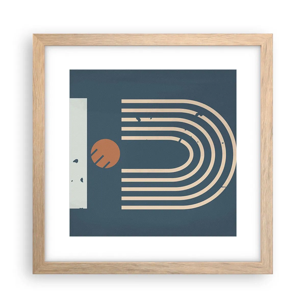 Pôster com moldura de carvalho claro - Geometria em azul marinho - 30x30 cm