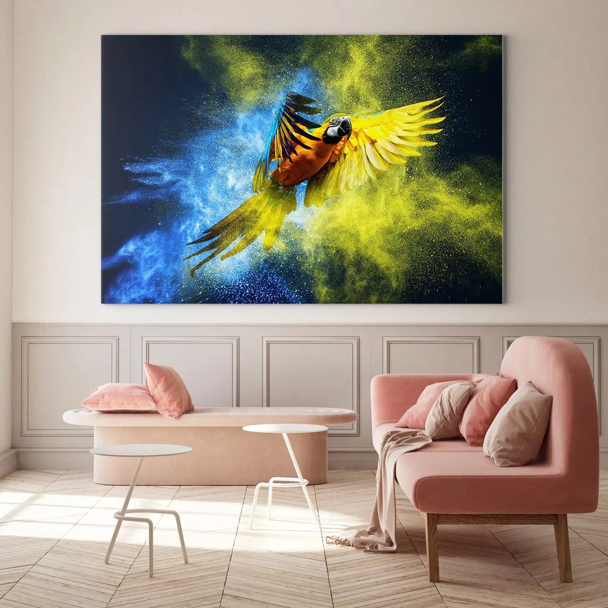 Quadro em vidro - Em pó azul-dourado - 100x70 cm