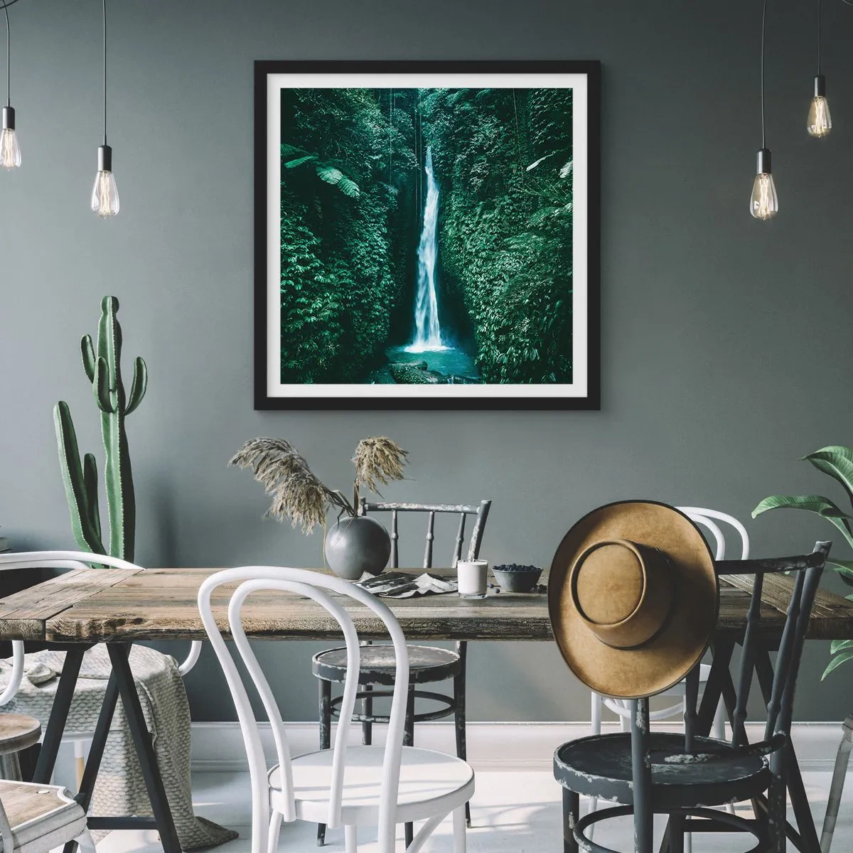 Pôster com moldura preta - Primavera tropical - 50x50 cm