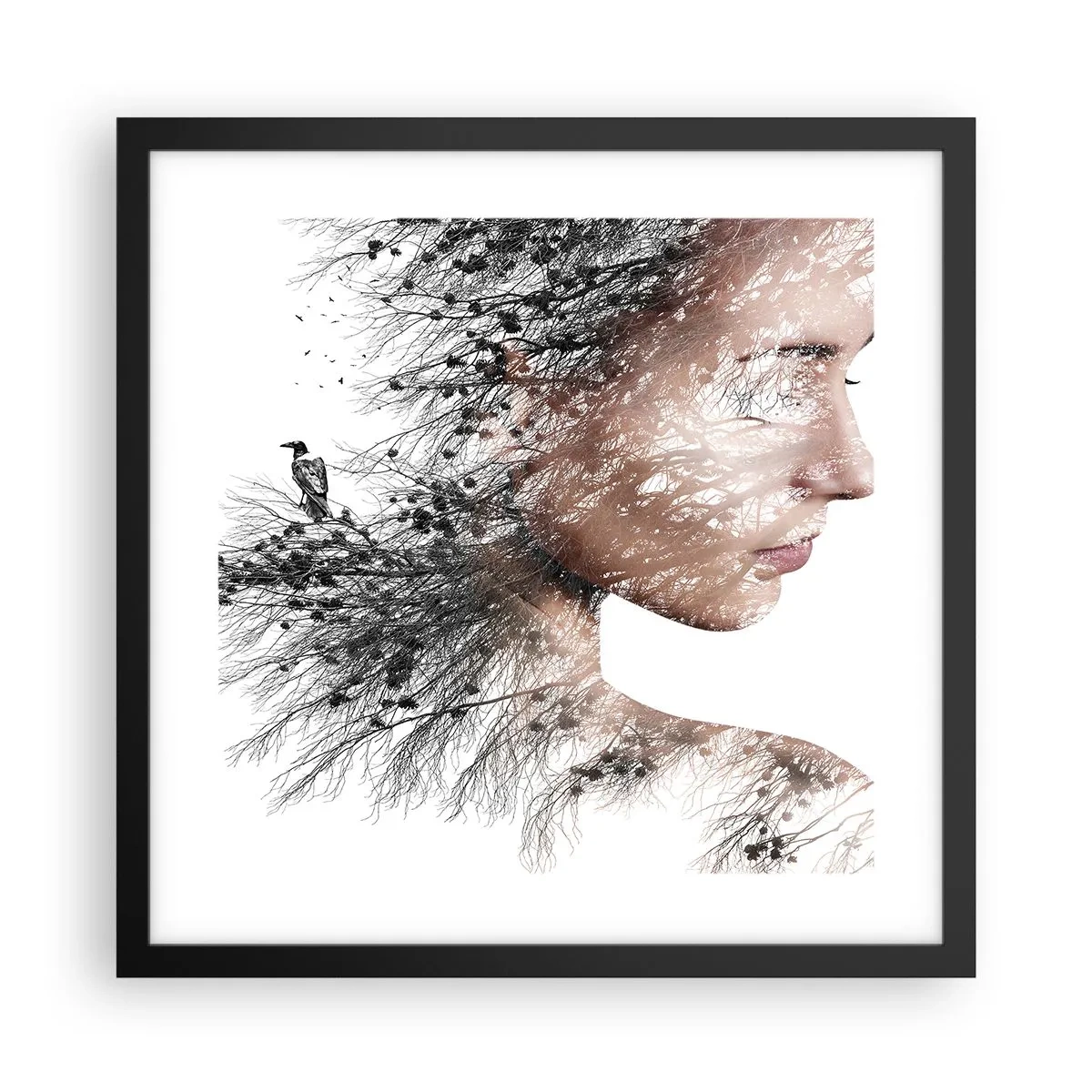 Pôster com moldura preta - Espírito da floresta - 40x40 cm