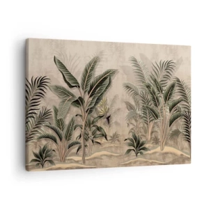 Quadro em tela - Palmeiras e vegetação tropical em tons de verde sobre fundo bege - 70x50cm - Gravura em estilo colonial - Decoração de parede moderna para a sala de estar e quarto ARTTOR