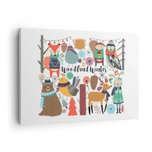 Quadro em tela - Animais da floresta de inverno em gráficos coloridos - 70x50cm - Natal de conto de fadas na floresta - Decoração de parede moderna para a sala de estar e quarto ARTTOR
