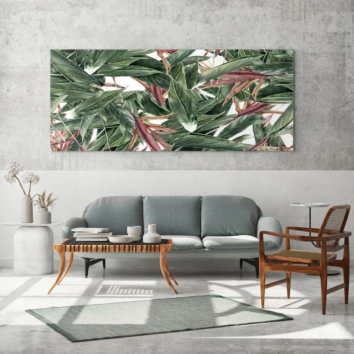 Quadro em vidro - Matagal esmeralda-lilás - 140x50 cm