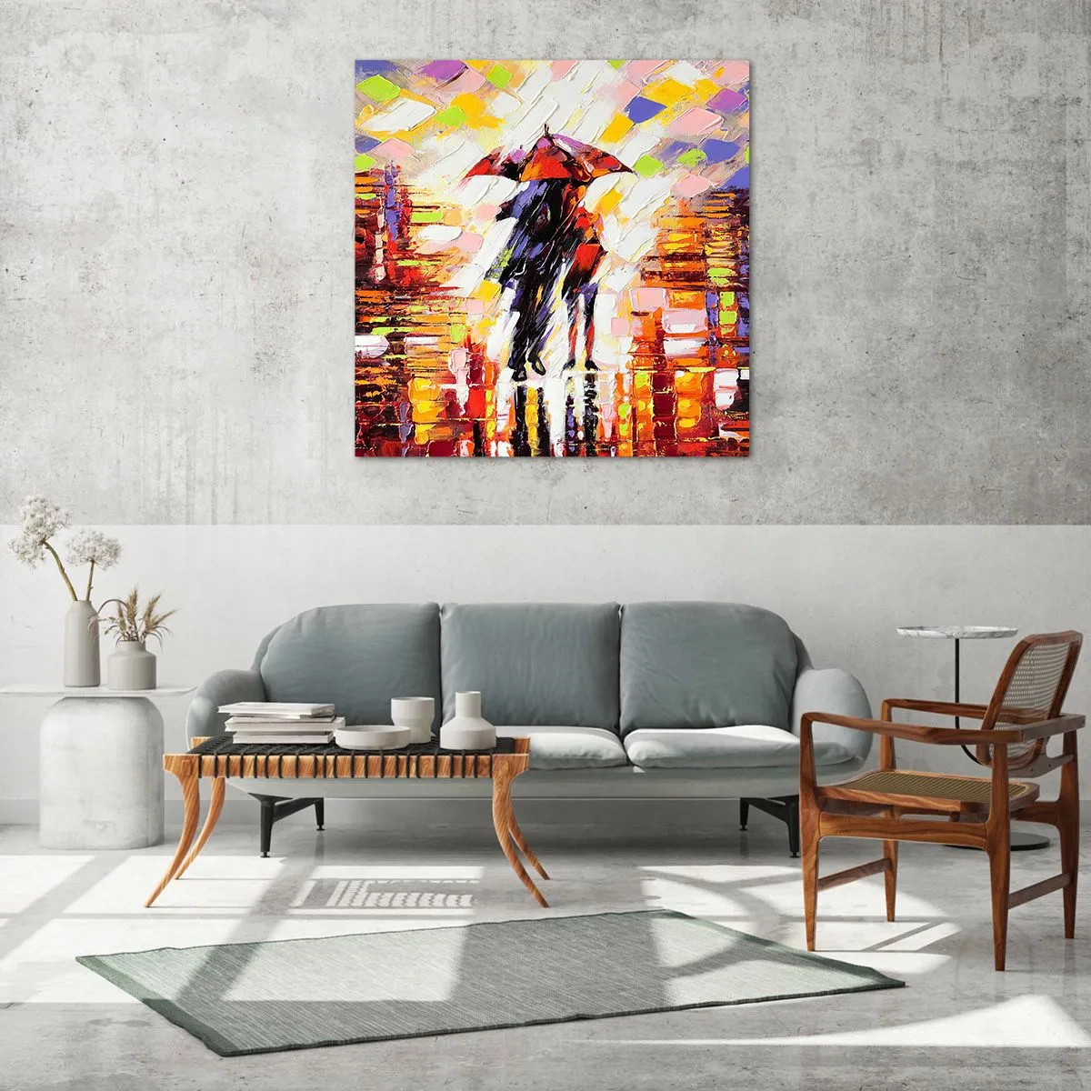Quadro em vidro - Juntos durante a noite e a chuva - 40x40 cm