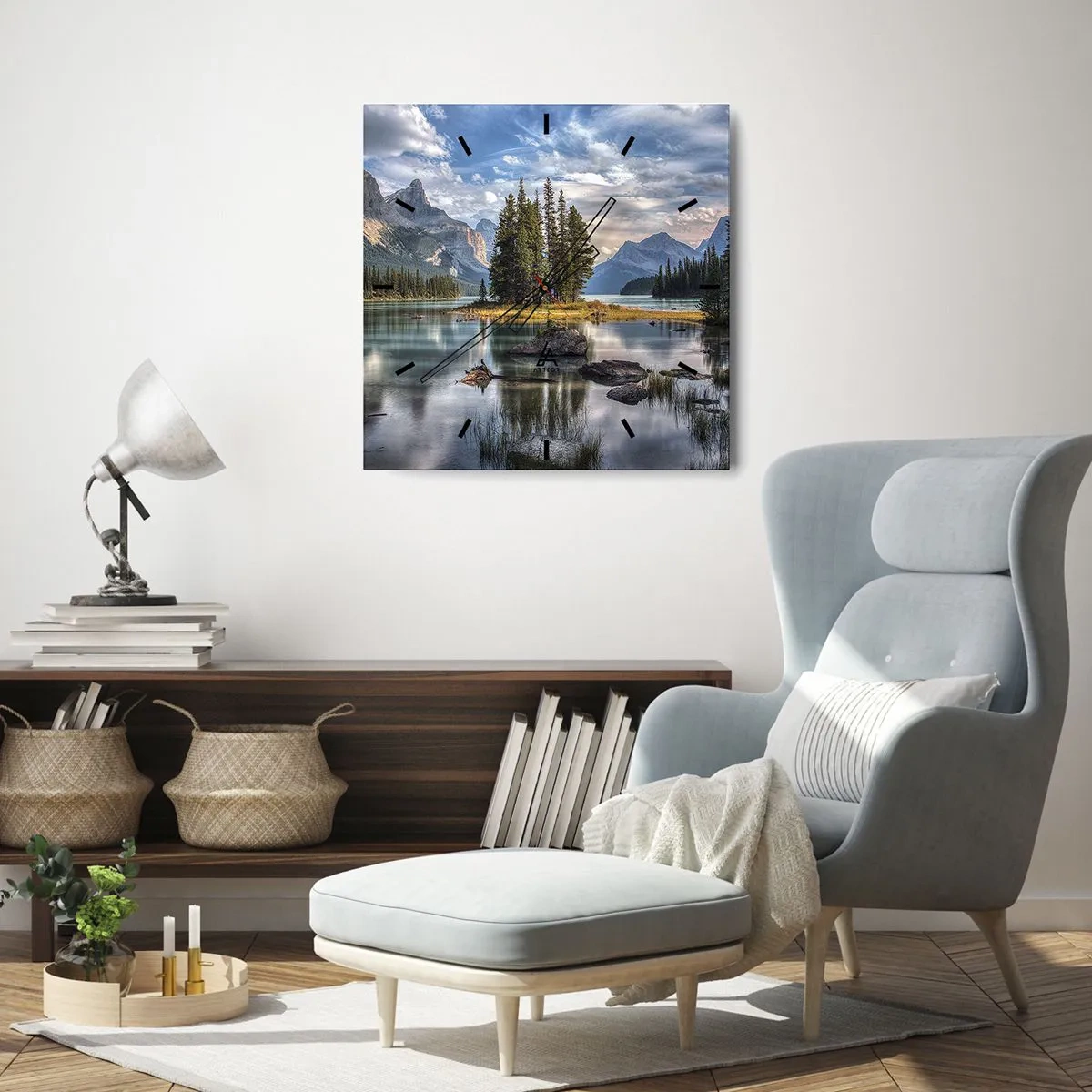 Relógio de parede - Relógio em vidro - Por águas grandes e límpidas… - 40x40 cm