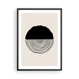 Pôster com moldura preta - Um gráfico minimalista representando uma seção transversal de madeira - 50x70cm - Meio a meio - Decoração de parede moderna para a sala de estar e quarto ARTTOR
