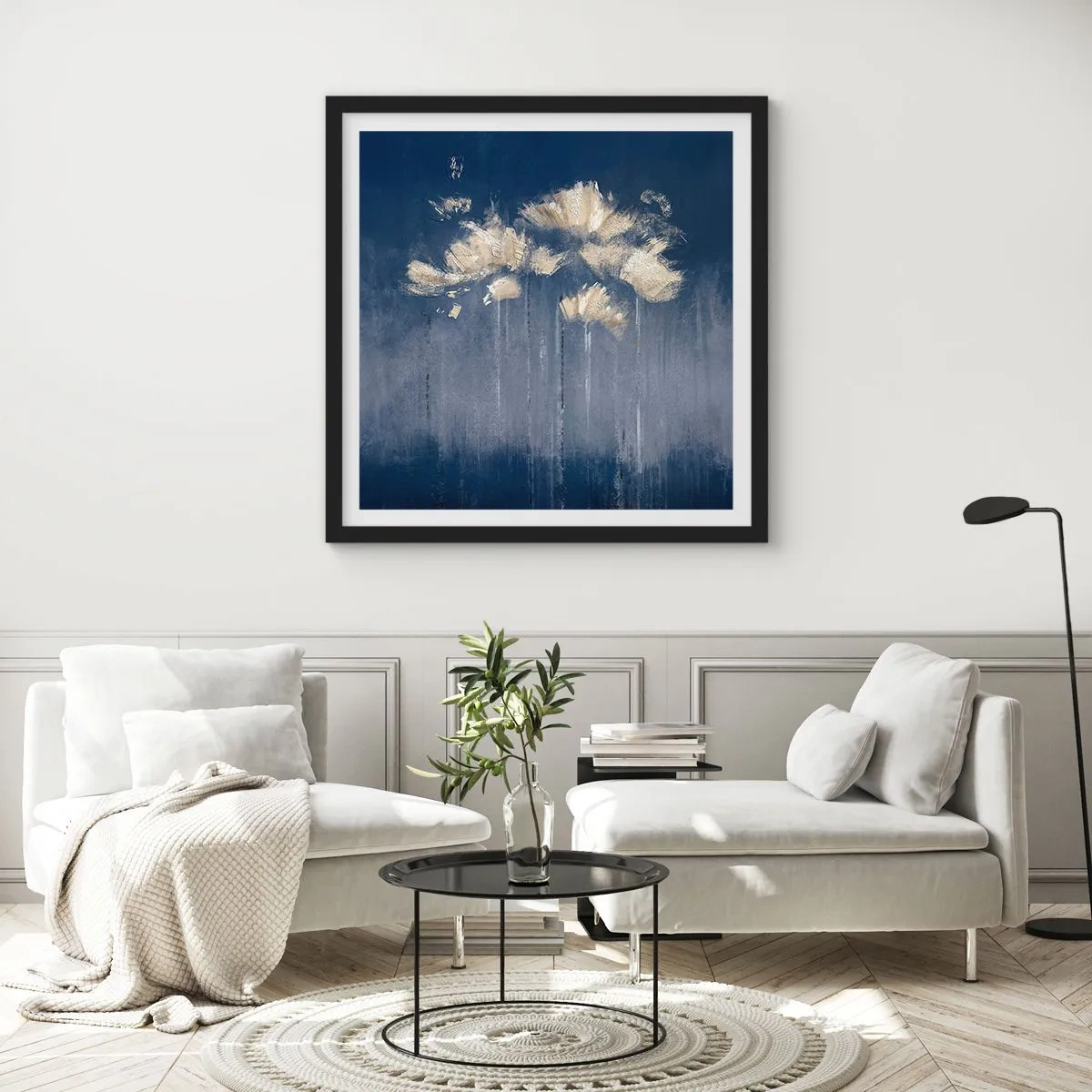 Pôster com moldura preta - Como pétalas ao vento - 60x60 cm