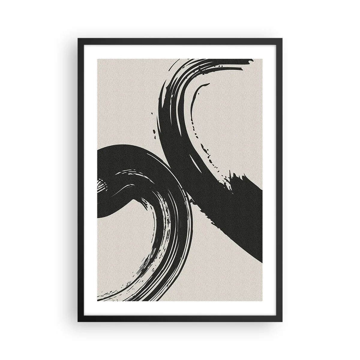 Pôster com moldura preta - Pinceladas dinâmicas em fundo bege - 50x70cm - Varrer e circular - Decoração de parede moderna para a sala de estar e quarto ARTTOR