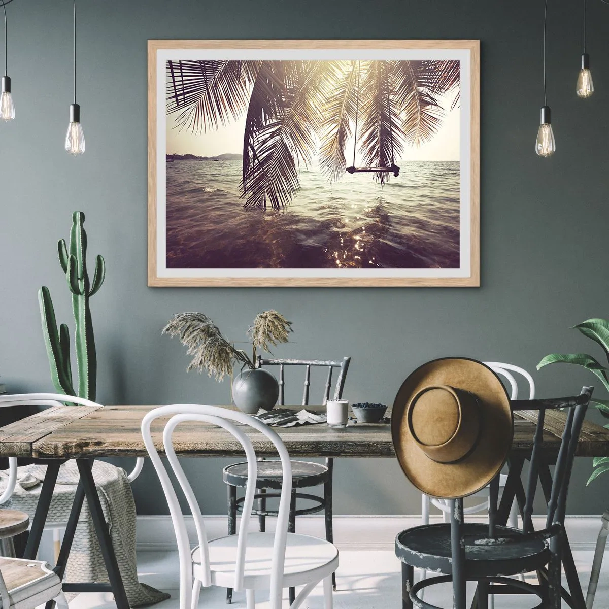 Pôster com moldura de carvalho claro - Deixe-se levar pela imaginação - 100x70 cm