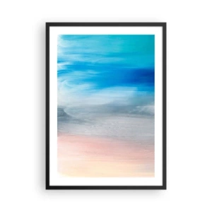 Pôster com moldura preta - Uma composição abstrata em tons de azul, cinza e bege. - 50x70cm - Elementos: ar - Decoração de parede moderna para a sala de estar e quarto ARTTOR