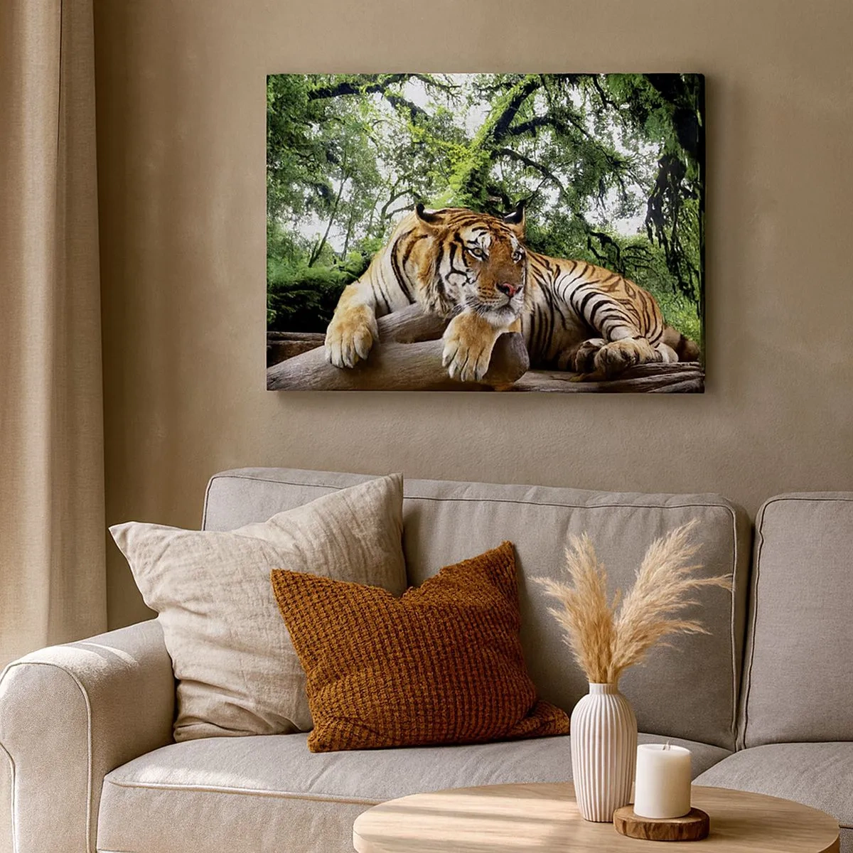 Quadro em tela - Um tigre descansando em uma floresta tropical - 70x50cm - Com os melhores cumprimentos - Decoração de parede moderna para a sala de estar e quarto ARTTOR