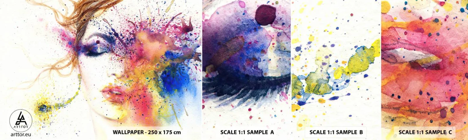 Amostra de papel de parede autocolante Deluxe Sticker - Vertigem arco-íris - Abstração, Rosto de mulher, Retrato de uma mulher - 100x30 cm