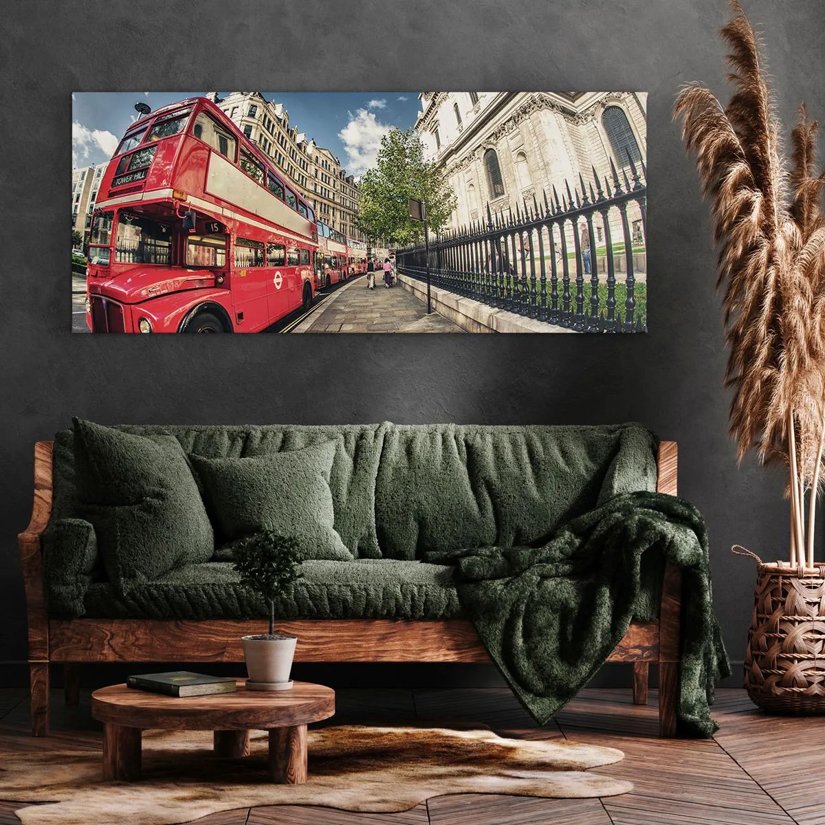 Quadro em tela - Rua de Londres em cinza e vermelho - 90x30 cm