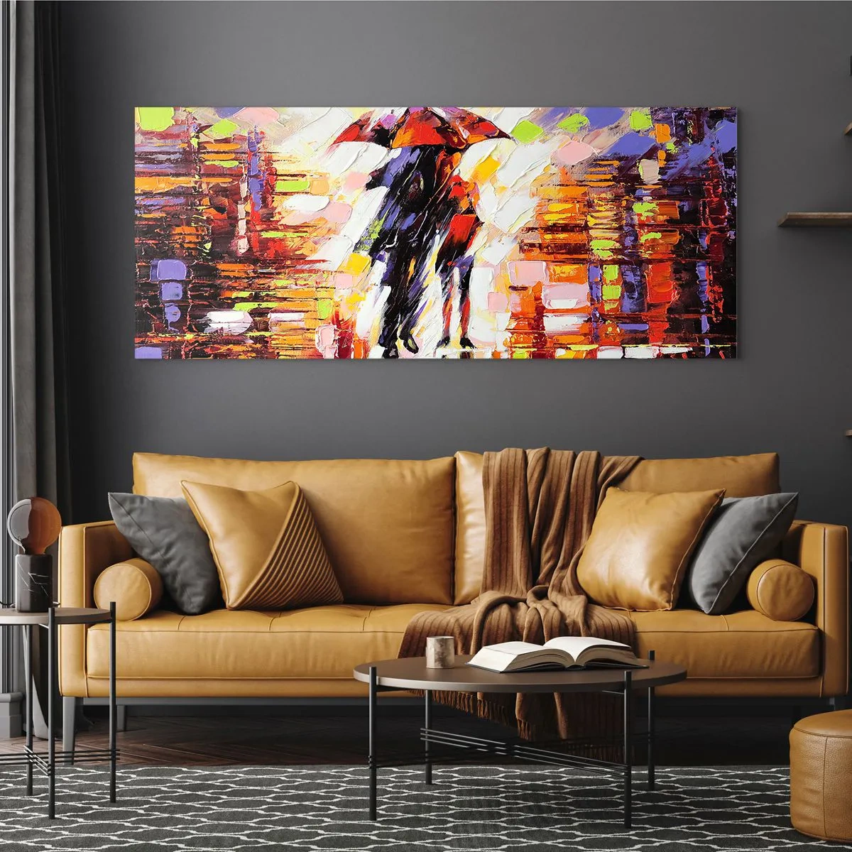 Quadro em vidro - Juntos durante a noite e a chuva - 100x40 cm