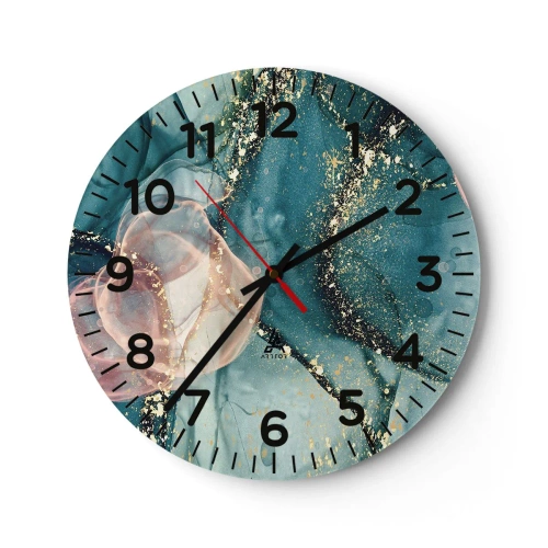 Relógio de parede - Relógio em vidro - Azul seda, rosa tule - 30x30 cm