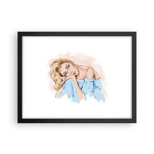 Pôster com moldura preta - Sonhadora em azul - 40x30 cm