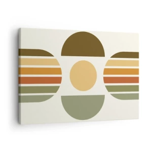 Quadro em tela - Composição geométrica com semicírculos e listras em tons terrosos - 70x50cm - Em tons terrosos - Decoração de parede moderna para a sala de estar e quarto ARTTOR