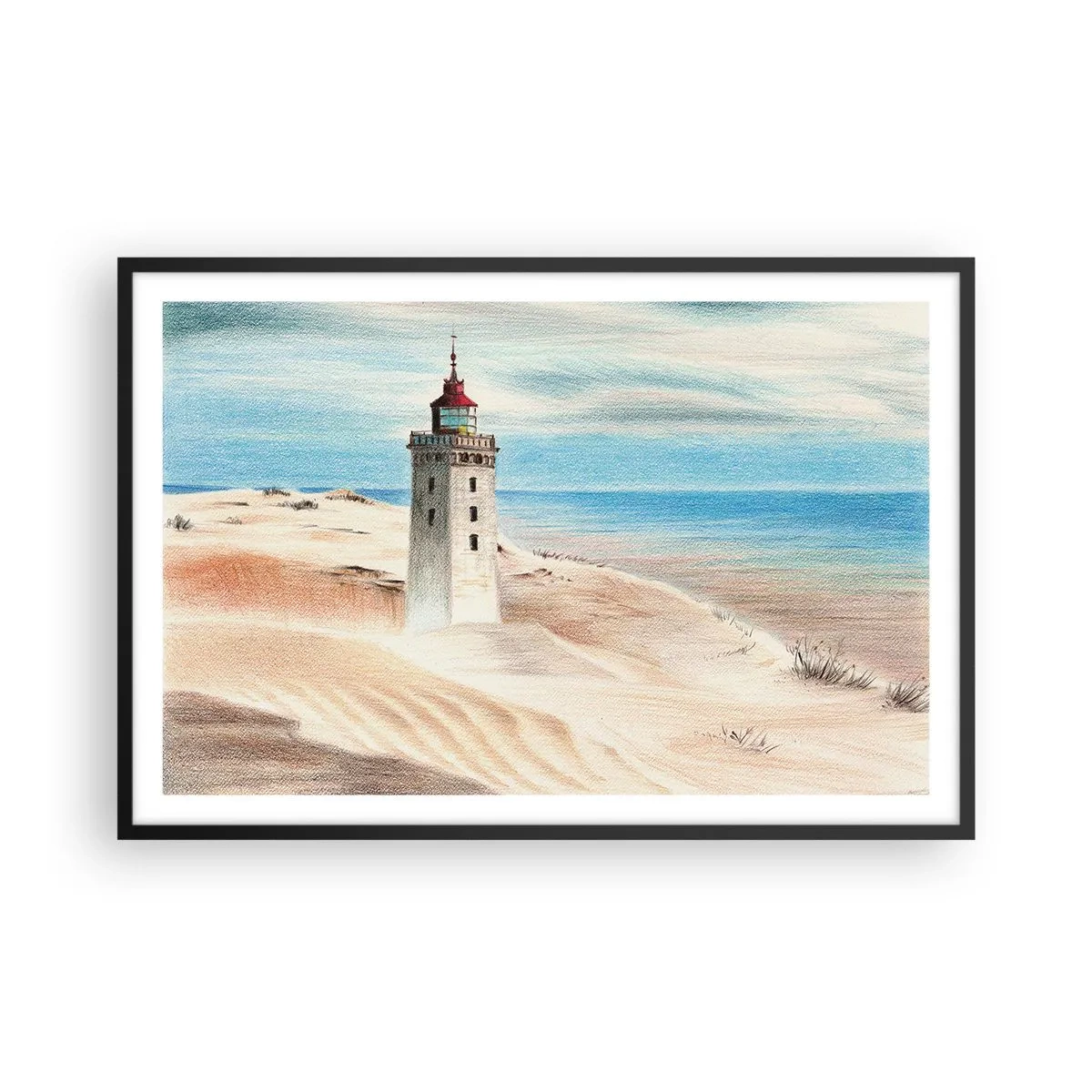 Pôster com moldura preta - Sempre a olhar para o mar - 91x61 cm