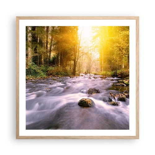 Pôster com moldura de carvalho claro - Malaquita em um cenário de ouro e prata - 60x60 cm