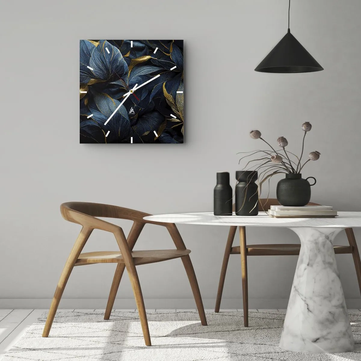 Relógio de parede - Relógio em vidro - Forrado com ouro - 40x40 cm