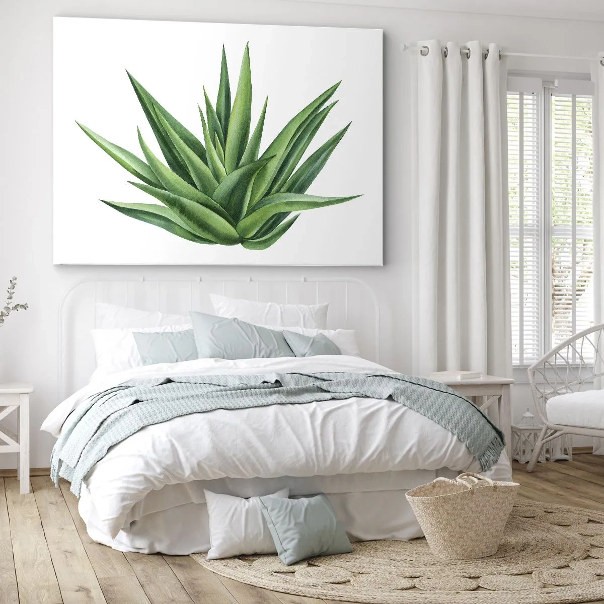 Quadro em tela - Uma planta verde suculenta em um fundo branco - 70x50cm - Verde – força – vida - Decoração de parede moderna para a sala de estar e quarto ARTTOR