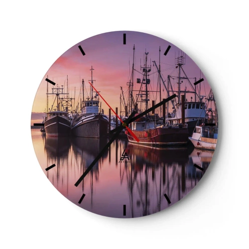Relógio de parede - Relógio em vidro - Barcos de pesca atracados no porto ao pôr do sol - 30x30cm - Antes do dia seguinte - Decoração de parede moderna para a sala de estar, cozinha e quarto ARTTOR