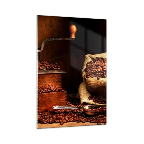 Quadro em vidro - Natureza morta com grãos de café e moedor - 80x120 cm