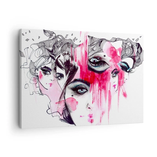 Quadro em tela - Rosto abstrato em tons de rosa e preto - 70x50cm - Olhos abstratos - Decoração de parede moderna para a sala de estar e quarto ARTTOR
