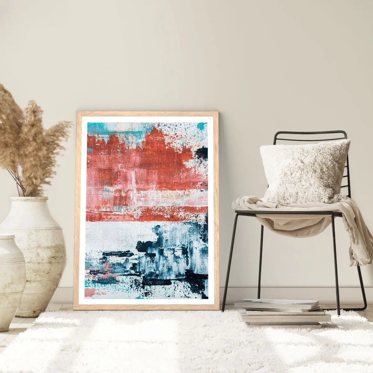 Pôster com moldura de carvalho claro - Meio a meio abstrato - 70x100 cm