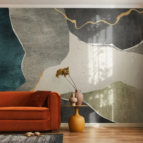 Papel de Parede Premium Canvas - Composição de mosaico com fio de ouro - Abstracionismo, Art Deco, Pedaço - 200x140 cm