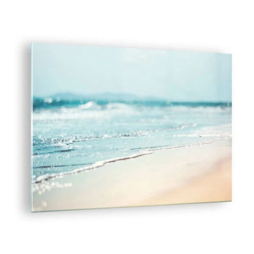 Quadro em vidro - Ondas suaves do oceano batendo na praia de areia - 70x50cm - Calor e ruído - Decoração de parede moderna para a sala de estar e quarto ARTTOR