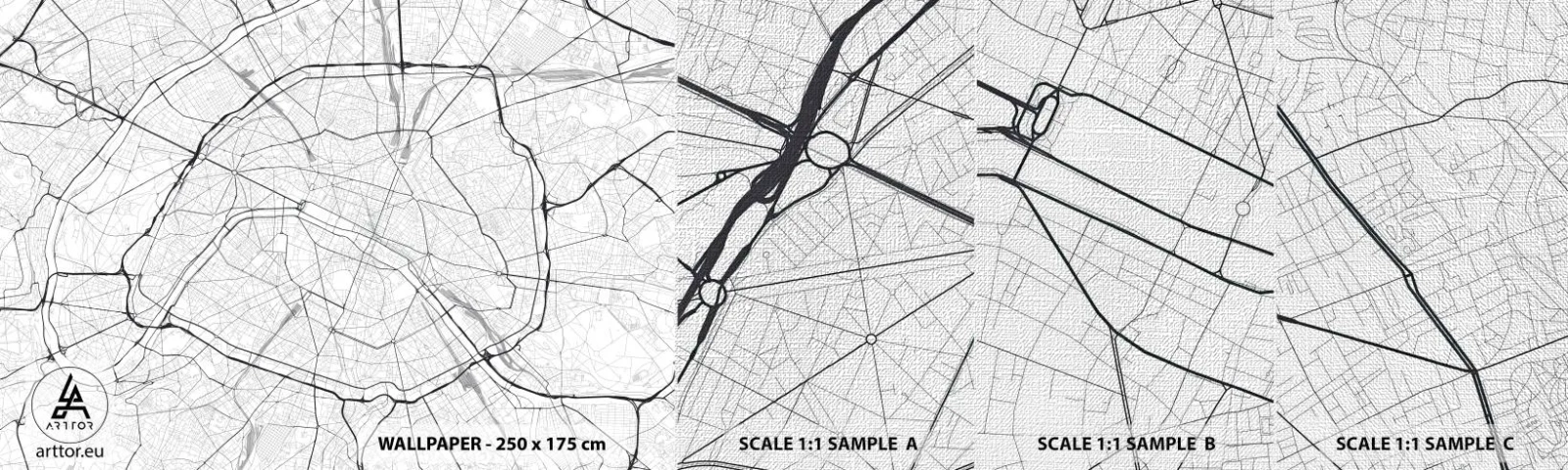 Amostra de papel de parede Premium Canvas - Flor de Paris - Cidade, Mapa da cidade, Paris - 100x30 cm