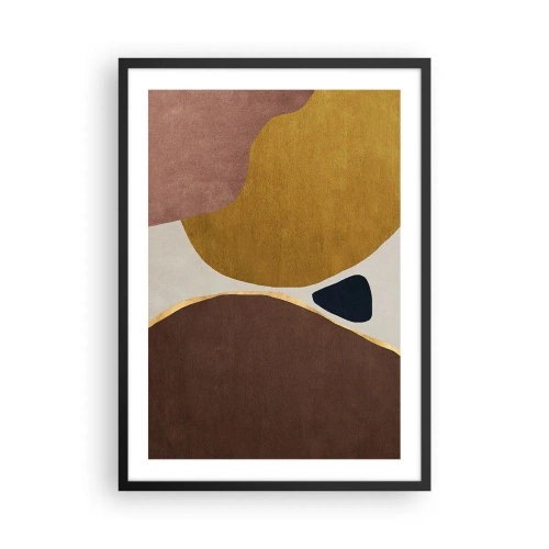 Pôster com moldura preta - Composição geométrica abstrata em cores quentes - 50x70cm - Abstração – um lugar no espaço - Decoração de parede moderna para a sala de estar e quarto ARTTOR
