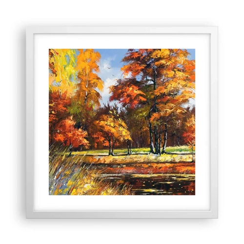 Pôster em moldura branca - Paisagem em ouro e bronze - 40x40 cm