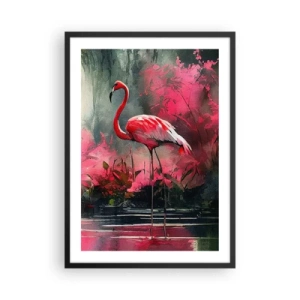 Pôster com moldura preta - Um flamingo cercado por vegetação rosa perto da água - 50x70cm - Uma lição de graça natural - Decoração de parede moderna para a sala de estar e quarto ARTTOR