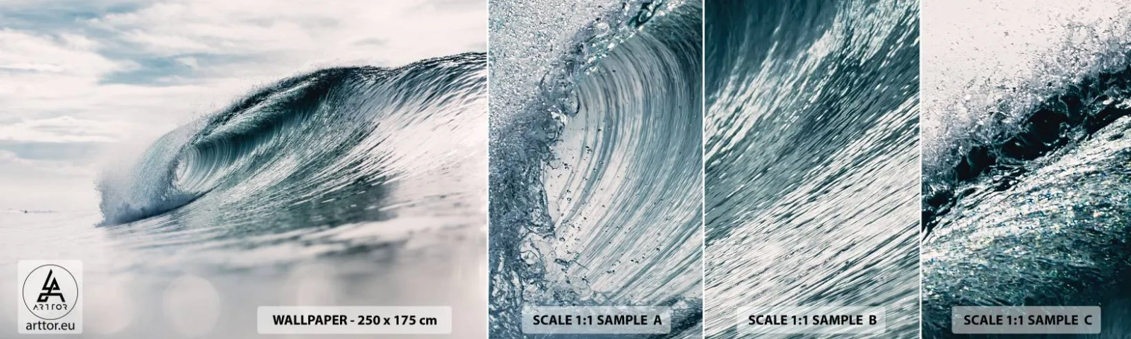 Amostra de papel de parede autocolante Deluxe Sticker - Pico de água - Onda do mar, Mar, oceano - 100x30 cm