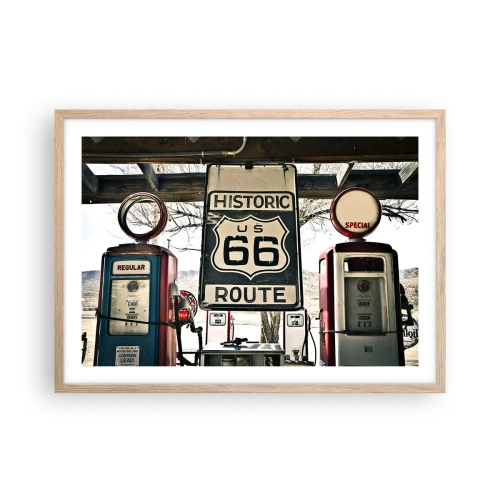 Pôster com moldura de carvalho claro - Viagens retro americanas - 70x50 cm