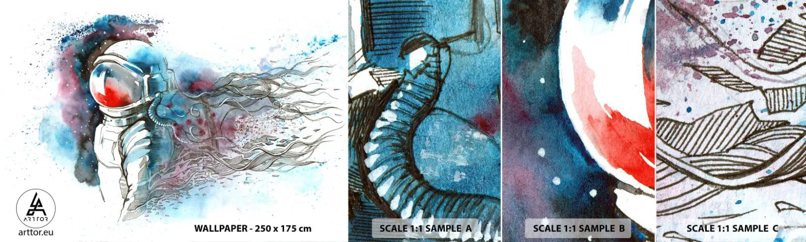Amostra de Papel de Parede Standard Eco - Sozinho com o espaço - Astronauta, Cosmonauta, Abstração - 100x30 cm