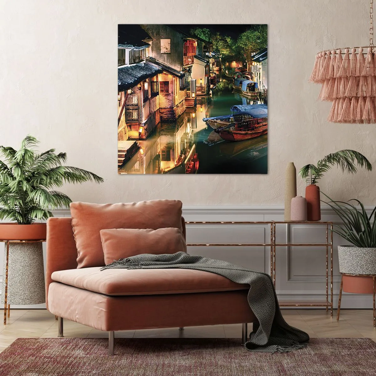 Quadro em tela - Uma noite em uma rua chinesa - 30x30 cm