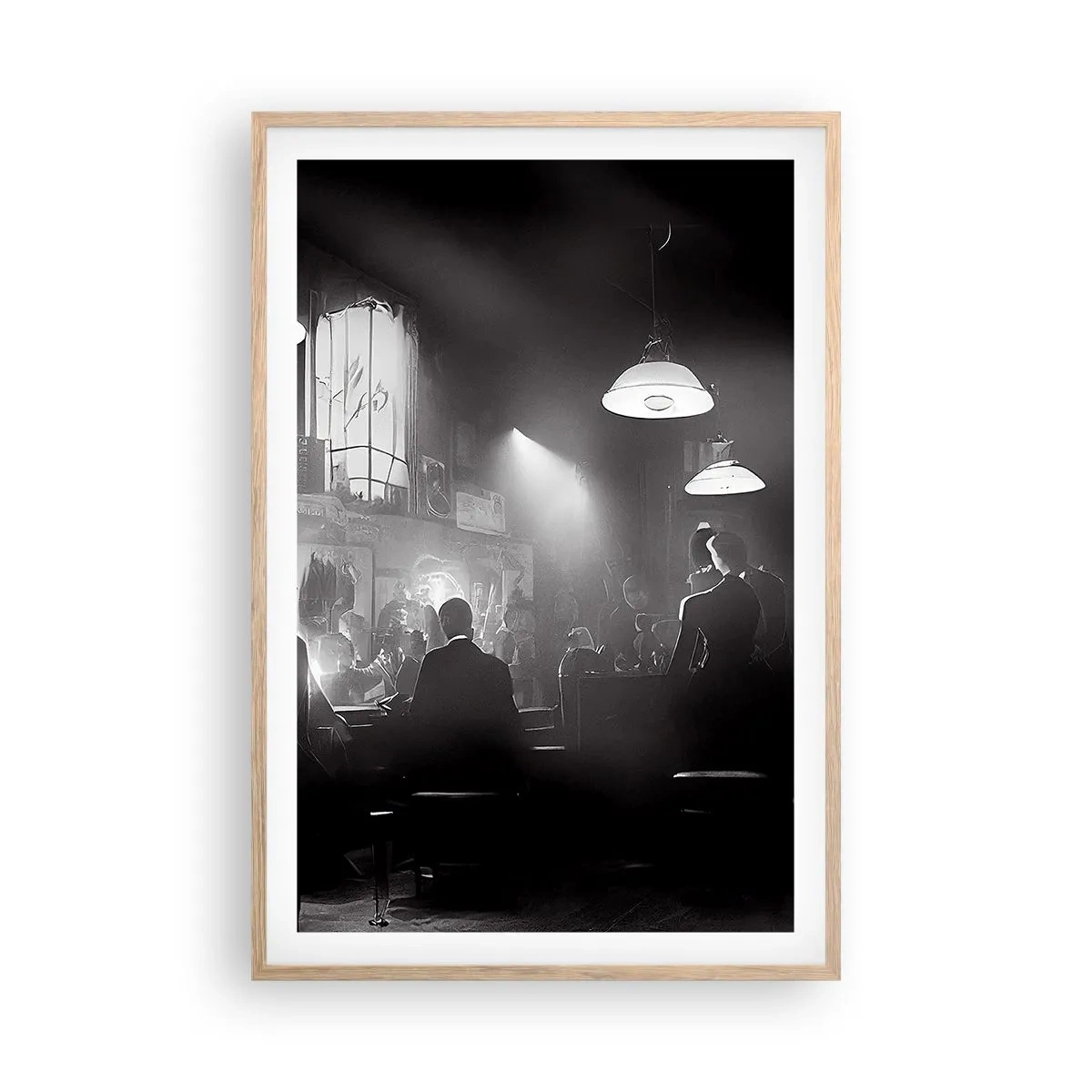 Pôster com moldura de carvalho claro - Em uma atmosfera de jazz - 61x91 cm